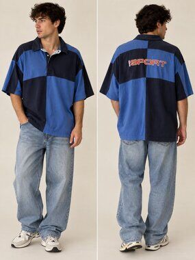 Vintage Earthbound Mens XXL Rugby Polo Shirt Colorblock Y2K Sport Streetwear